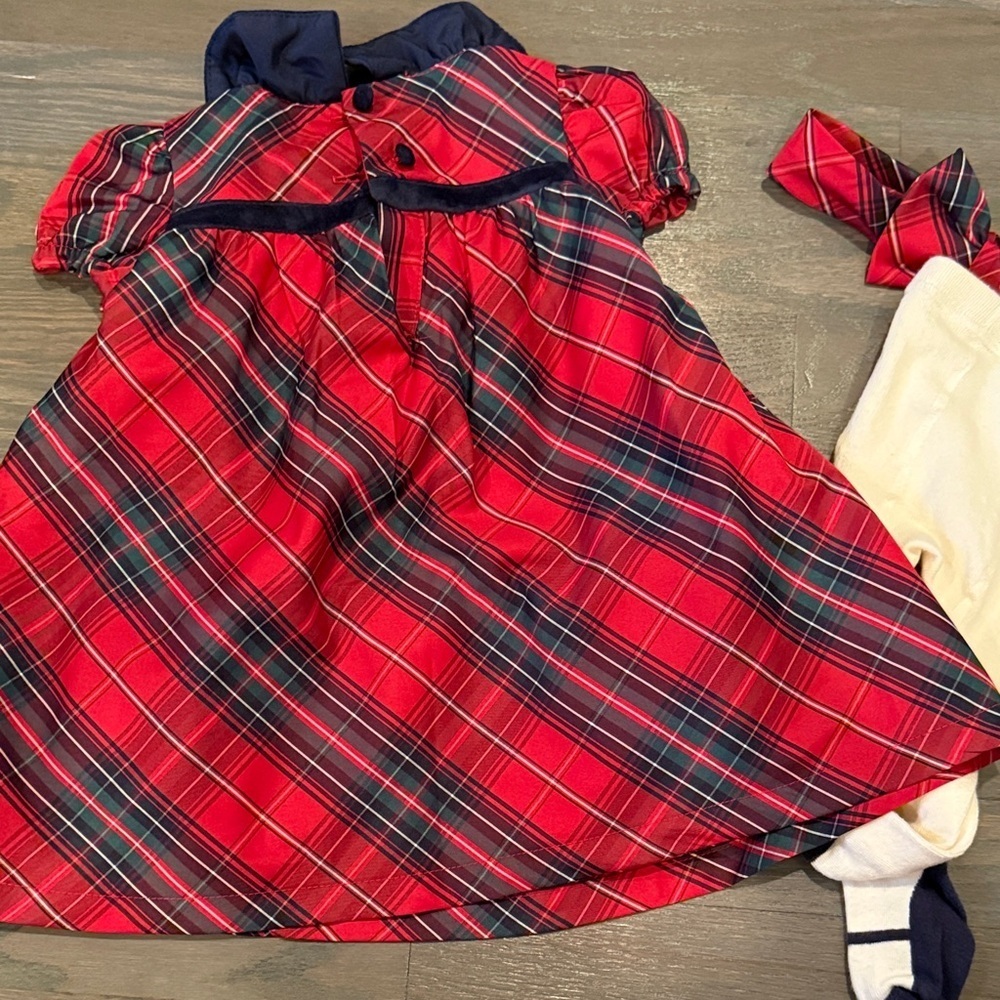 Max Studio Kids Red Christmas Dress with Tutu, Tights, and matching bow - Picture 3 of 4